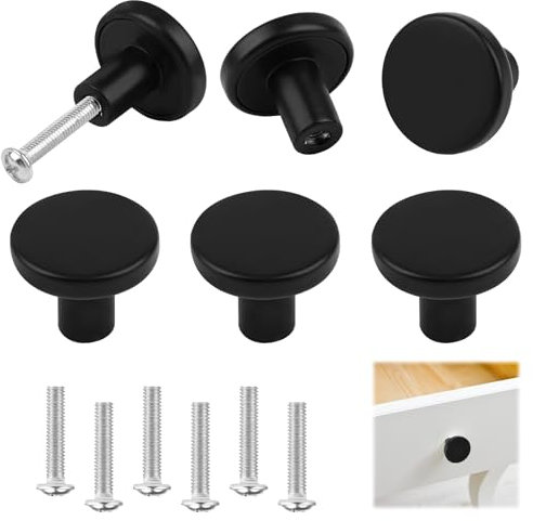 6 Stück Möbelknöpfe, Runde Schrankknopf mit Schrauben, 25mm Schubladenknöpfe, Metall Kommodenknöpfe Runde, Vintage Schrankknäufe, Schrankknöpfe für Türknauf Möbelknopf usw. (Schwarz)