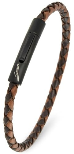 Simaru Lederarmband, 4mm geflochten für Frauen & Männer, Echtleder-Armband mit Edelstahl Hakenverschluss, Premium-Qualität Made in Germany (Braun mix, S -Handgelenkumfang bis 16cm)