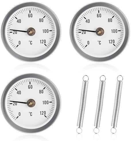 Anlegethermometer Heizungsrohr, 3 Stück Anlege-Zeigerthermometer für Heizanlagen und Kessel, 0-120 °C 63 mm Rohrthermometer Industrielles Rohrthermometer Rohr Thermometer