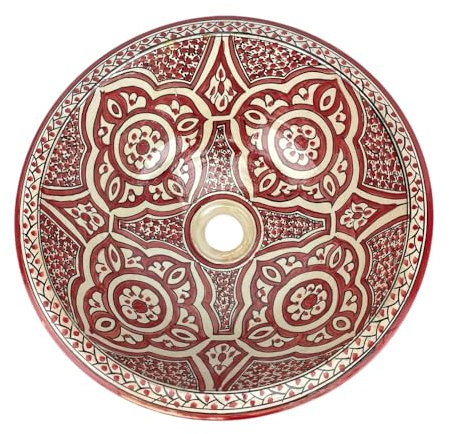 Lavabo marroquí de cerámica pintado a mano, original de la ciudad de Fez (Marruecos), 45 cm de diámetro