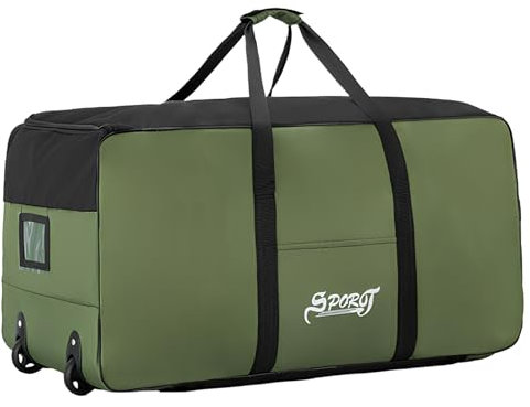 Große Reisetasche mit Rollen, 120L Wasserdicht Reisetaschen Tragetasche, Leichte Faltbare Handgepäck Tasche Sporttasche für Herren Damen, Duffel Taschen für Reisen Camping, 80x40x40cm, Grün (C)