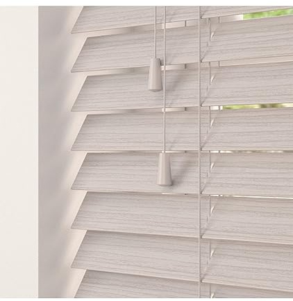 Silver Birch 50mm Faux Wood Venetian Blinds Fine Grained With Strings 120cm Drop 250cm Wide