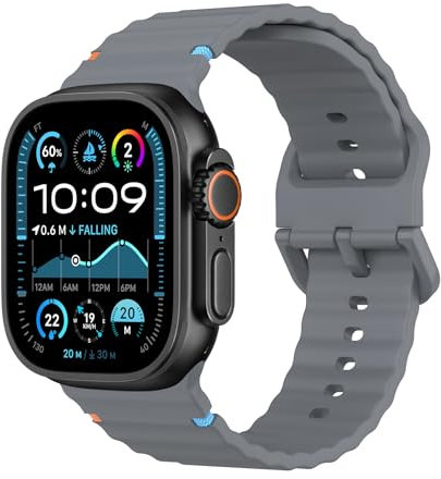Astorgos Sport Armband Kompatibel mit Apple Watch Ultra 2/Ultra 49mm,S10 46mm,9/8/7 45mm,SE2/SE/6/5/4 44mm,3/2/1 42mm, Weich Silikon Apfelband Armbänder für Herren Damen, Space Grau