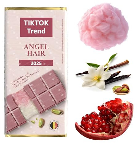 Chocolate cabello de ángel - Cabello de Ángel rosa rosa - con fino aroma a vainilla, granada y crema de algodón de azúcar y pistacho - 60 gr - Chocolate Dubai 2.0