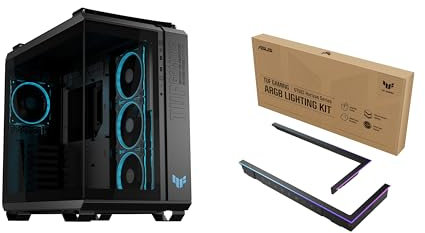ASUS TUF GAMING GT502 HORIZON TG ARGB, Chassis a Doppia Camera con Design Panoramico e Pannello in Vetro + TUF GAMING GT502 HORIZON ARGB LIGHTING KIT, Kit di Illuminazione, Nero