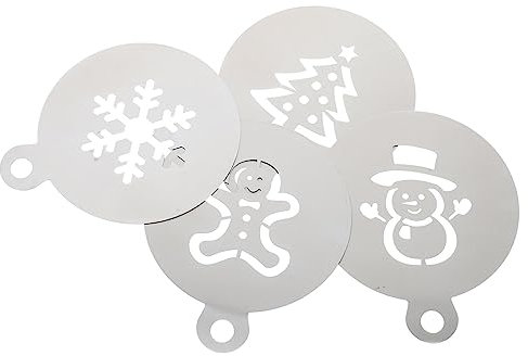 SOLUSTRE 4 Stück Weihnachtsglasursieb Kuchen dekorieren Schablonen Weihnachtskaffeeschablone weihnachten schablonen geldgeschenke weihnachten dekoration kaffeetisch Backzubehör Kochvorlagen