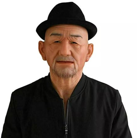 Tex-Eorey Realistico Vecchio Silicone Maschera Testa William Maschera Costume Copricapo Copricapo con Barba per Halloween Cosplay,Marrone,One Size