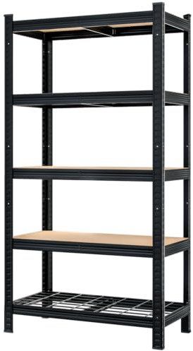 Monzana® Premium Schwerlastregal 180x90x40cm 5 Böden 4 x MDF + 1 Gitter Kellerregal Lagerregal Steckregal Metallregal Werkstattregal schwarz