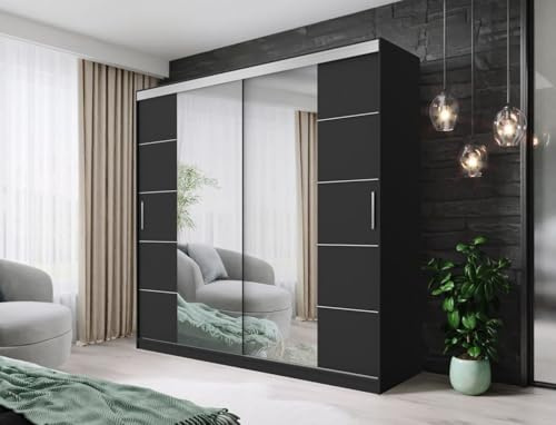 DALLAS Sliding Door Wardrobe With Full-Length Mirrors Availble In Diffrent Sizes and Coulors (Black, 203cm)