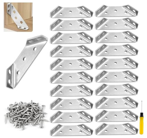 20 Stück Winkelverbinder Dreiecksstütze Dreieckshalterung Edelstahl Eckwinkel 60*30mm Dreieck Form Ecke Klammer mit M4*16 Schraube Eckhalterung Winkel Möbelverbinder für Holzregale Schränke Tische