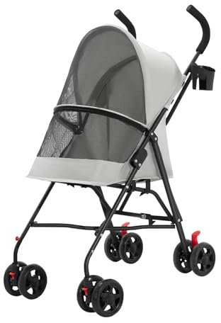 Poussette 3 en 1 pour petit chien et chat, poussette pliable avec poignée réglable, 4 roues, maille respirante, grande capacité, facile à transporter, 97 * 45 * 55cm-Gris