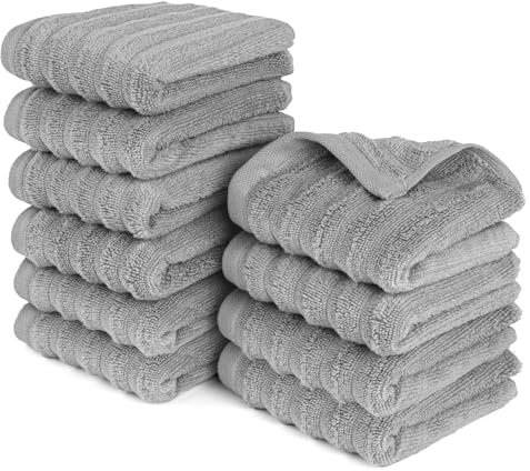 Pure Label Gasthandtuch - 10er-Pack 30x50cm aus 100% Baumwolle - saugstark, schnelltrockend & weich - Gästehandtuch mit Anhängeschlaufe - Oeko-TEX Zertifiziert - Dunkelgrau
