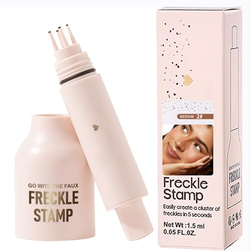 Upgrade Faux Freckle Stamp Pen, Waterproof and Long-Lasting Quick Dry Lifelike Magic Freckles Stamp for Natural, Face Freckle Makeup for with 5-Point Multi-Prong Precision Stamp Head (2# MEDIUM)
