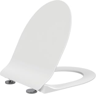 Creavit WC Sitz NESS Duroplast, Oval 34,7 x 44,5 x 1,5 cm, Weiß Glänzend | Softclose Absenkautomatik, Quick Release Funktion, einfache Reinigung, Standardbefestigung