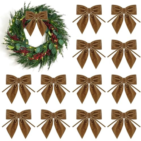 Donfulily Set of 12 Christmas Velvet Bows for Tree Decorations Gift Wrapping Crafts Holiday Garland Garland Fireplace Staircase Wedding Home Decor,4x4 Inch (Brown)