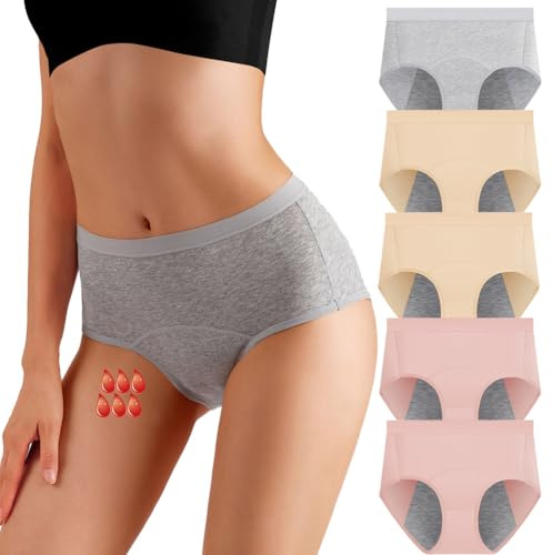 Aocase Lot de 5 Culottes Anti-Fuite Femmes Taille Haute Culotte D'incontinence Urinaire pour Flux Abondant & Sport - Coton Doux Respirant Antibactérien - Lavables Invisibles sous Vêtements,N15,S
