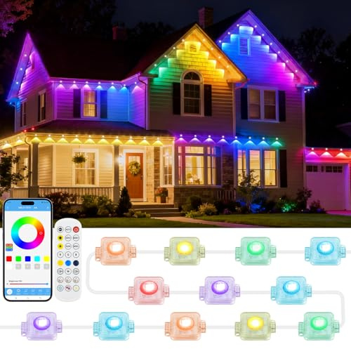 AVANLO Permanente Lichterkette Außen, 15M 30 LEDs RGBIC Outdoor Lichterkette Strom, Multimodus, APP & Fernsteuerung, IP65 Wasserdicht Trauflichter für Traufe, Dach, Balkon, Party Deko