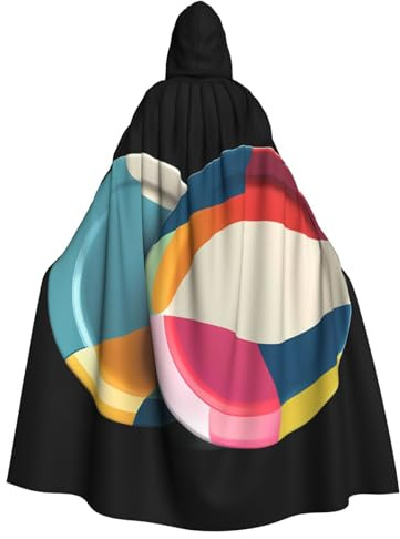 peiyeety Colorful dinner plates Pattern Halloween Adult Hooded Cape Cloak for wear during Halloween, role-playing