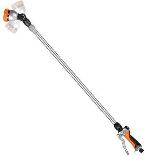 Restmo Teleskop GießStab Metall, Gartenbrause Lang Mit Stiel | 92-152 Cm Giesstab Mit 180° Schwenkbaren Kopf, 7 SprüHmustern, Durchflusskontrolle, Zum Blumenampeln und Sträucher, Orange