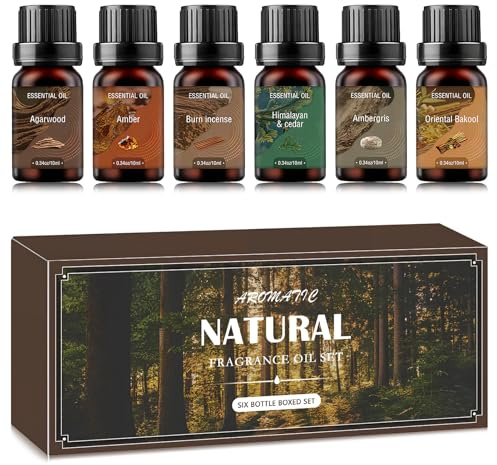 6 x 10ML Holziges Ätherische Öle Set, 100% Reine Duftöle für Diffuser | Adlerholz, Bernstein, Weihrauch, Zedernholz, Ambra, Bakhoor,für Diffuser Duftlampen Luftbefeuchter, Massage