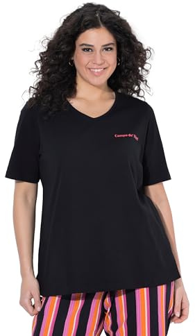 Ulla Popken Damen große Größen Übergrößen Plus Size T-Shirt, Dolce Vita, Classic, V-Ausschnitt, Halbarm schwarz 54+ 847841100-54+