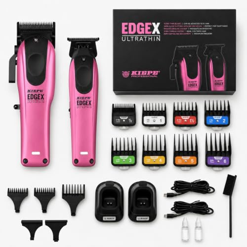 Kiepe EDGEX Professionelle Haarschneidemaschine Herren Profi Set – Kabelloser Friseur Haarschneider mit Zero Gap T-Blade Trimmer – Barber Haar & Bartschneider – Pink