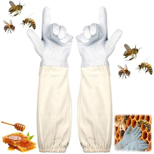 Seutmrou Gants d'apiculteur en cuir de chèvre - Gants d'apiculteur résistants aux perforations - Gants de protection pour apiculteurs - Accessoires pour apiculteurs - Convient pour les hommes et les