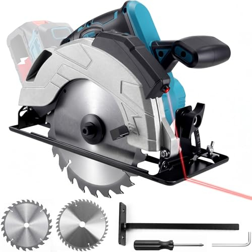 Sierra circular inalámbrica de mano de 185 mm compatible con Makita 18 V – Sierra circular eléctrica con guía láser integrada, motor sin escobillas, 5000 rpm, corte de inglete 0-45°, incluye hoja de