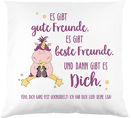 Knuddelhorn® Einhorn Kissen Schnuppe - Es gibt Gute Freunde. Es gibt Beste Freunde. Und dann gibt es Dich.mit Gratis WIDMUNG