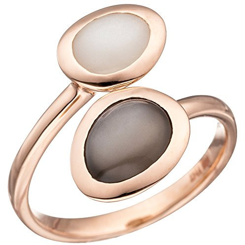 Schmuck Krone Ring Damenring zwei Mondsteine & 585 Gold Rotgold Goldring Edelsteinring, Ringgröße:Innenumfang 52mm ~ Ø16.6mm