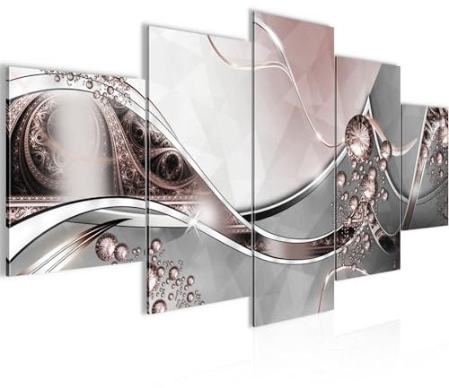 Runa Art - Tableau Abstrait 200 x 100 cm 5 Parties XXL Decoration Murale Dessin Gris Rose 109151a