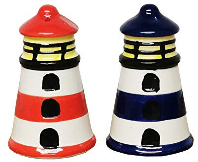Land-Haus-Shop Salz und Pfeffer Streuer Leuchtturm Keramik Salzstreuer Maritim Küste Bemalt