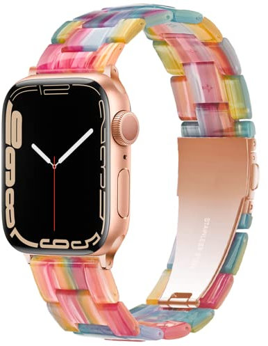 Light Compatible with Apple Watch Strap Series 10 42mm 41mm 40mm 38mm, Fashion Resin iWatch Strap for Women Men Bracelet with Stainless Steel Clasp for Apple Watch Series 10 SE 9 8 7 6 5 4 3 2 1