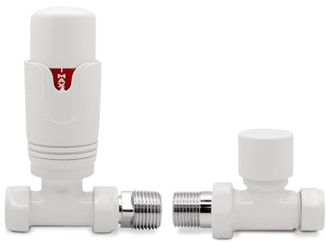 White Straight TRV Thermostatic Radiator Towel Rail Valves