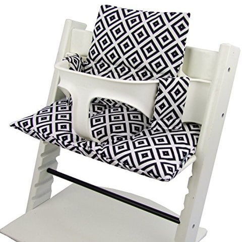 BambiniWelt Ersatzbezug Tripp Trapp – Sitzkissen-Set kompatibel, Stokke Hochstuhl, extra weich, waschbar & langlebig, 2-teiliges Kissen - Klettverschluss, Farbe: schwarz weiß Karos