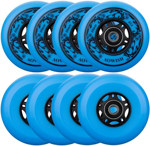 AOWISH 8er-Pack Inline-Skate-Ersatzräder, 85 A, für den Außenbereich, Asphaltformel, Rollerblätter, Räder mit Kugellagern, ABEC-9 und schwimmenden Abstandshaltern (blau, 80 mm)