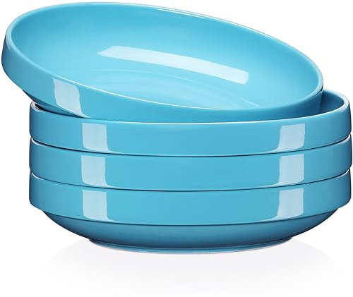 LOVECASA 1250ml Assiette Creuse en Porcelaine | Assiette à Soupe Bleu Marine | Ø20.7 x H4.5 cm | Écologique - Lavable au Lave-Vaisselle - Ultra Léger | 4 Pièces