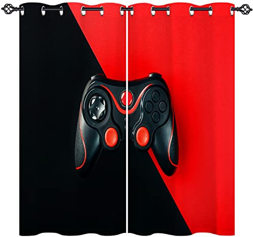 ANHOPE Gamer Curtains Eyelet Ring Top Thermal Insulated 80% Blackout Curtains with Video Game Gamepad Controller Print Pattern Window Drapes for Kids Boys Girls Bedroom 46 x 54 Inch Drop 2 Panels