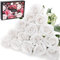 Cloudecor 15Pcs Fake Roses Velet Roses Long Stem Artificial Flowers Silk Flowers for Home Wedding Decoration (Round Roses，Pure White)