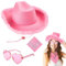 71Nmly 3 Stück Cowboy Hut für Damen, flauschig, Federbesatz, Cowgirl-Hut Damen Partybrille, breite Krempe, Fasching, Cowboyhut mit Herzbrille und rosa Bandana, Schal Westen Kostü Karneval Mottoparty ﻿
