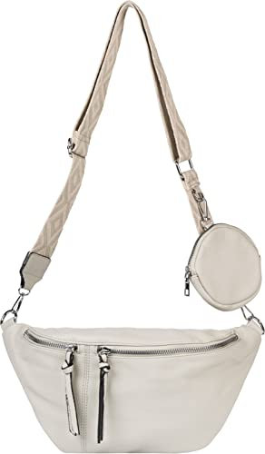 styleBREAKER Damen Halbmond Crossbody Schultertaschen Set 3-Teilig, Schultergurt mit Muster, Schlüsselanhänger, Börse 02012398, Farbe:Hellgrau