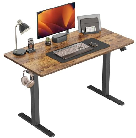 CubiCubi Schreibtisch Höhenverstellbar Elektrisch, 100 x 60 cm Stehpult T-Beine aus Stahl mit Funktions-Memory-Steuerung, Anti-kollisions System, Schwarz Rahmen/Braun Tischplatte