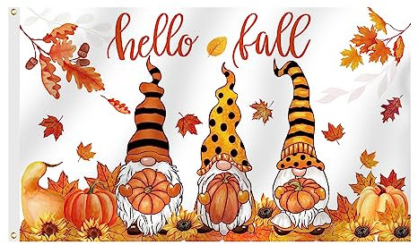 SENSEVEN Hello Fall Thansgiving Flagge, 90 x 150 cm, Herbst Kürbis Sonnenblume Zwerg Banner, Herbsternte Dekoration für Hof, Veranda, Outdoor mit Messingösen