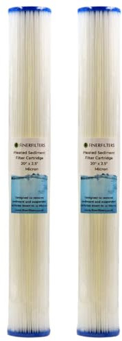 Filtro per acqua a sedimenti pieghettato standard da 50,8 cm, 20 micron, 50,8 x 6,3 cm, filtro lavabile per prolungare la durata, adatto a alloggiamenti standard da 50,8 cm (confezione da 2)