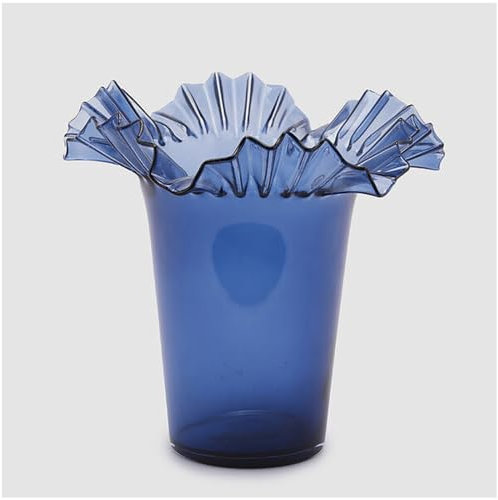 EDG - Enzo de Gasperi Ausgestellte Innenvase aus blauem „Balze“-Glas, Blumen- oder Pflanzenhalter D40,5xH34 cm