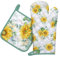 Arquiel Sunflower Oven Mitts and Pot Holders -100% Cotton, Heat Resistant Extra Long Oven Gloves & Hot Pads for Cooking BBQ Grilling Baking Gift, Set of 2