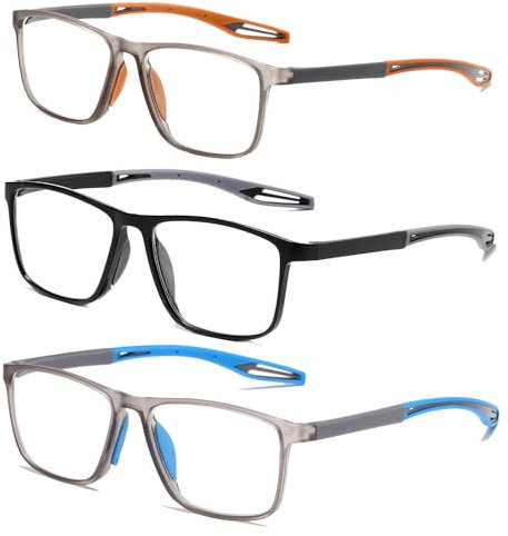 CAMKIDS Lesebrille Herren 3 Pack TR90 Sportstil Bequem und leicht Anti-Blaulicht Lesehilfen für Herren+1.0
