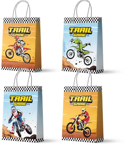 Motor-Geschenke Papiertüten, 24 Stück Motorrad Geschenktüten mit Griff Motorradrennen Papier Geschenktüten zum Verpacken von Geschenken, Giveaways, Kindergeburtstag, Hochzeit, Party