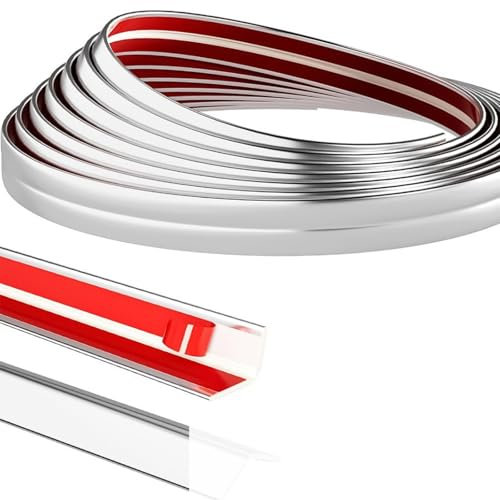 MADGININE Peel and Stick Moulding Trim,3 Meters Skirting Board Trim Moulding Trim Wall Trim Self Adhesive Flexible Inside & Outside Corner Trim for Bathroom Bedroom Living Room Toilet (Silver)
