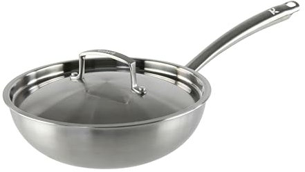 KAMBERG - Wok Ø 28 cm aus Edelstahl 18/10 Triply – ohne PFAS – Deckel inklusive – für alle Herde, auch Induktion und Backofen – 0008281, Grau